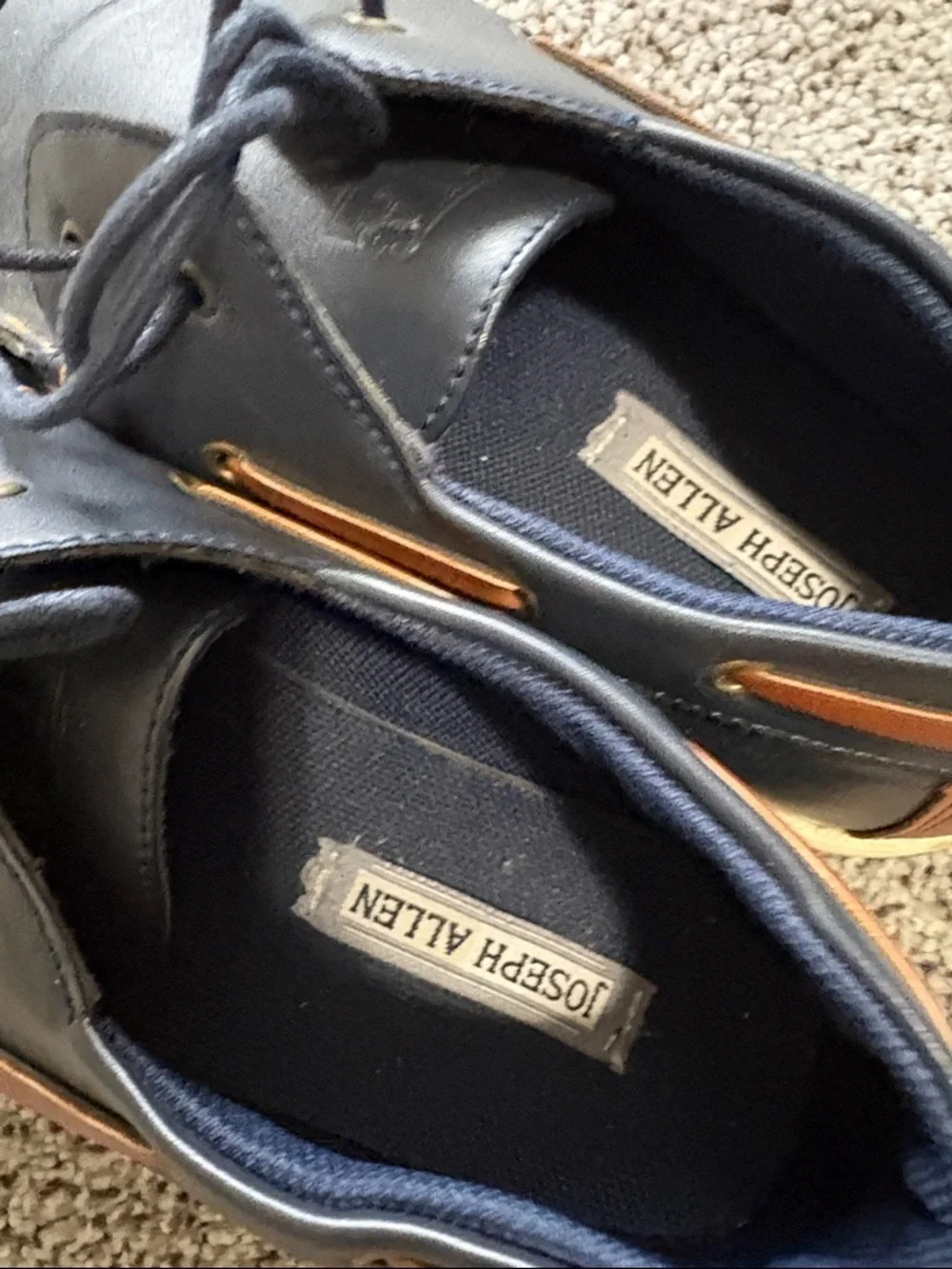 Joseph Allen Navy and Tan Leather Boat Moccasins